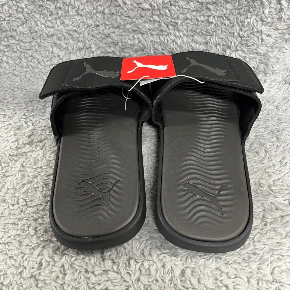 Puma Starcat Tech Slides Men 10 Black Asphalt Adjustable Hook Loop Sandals